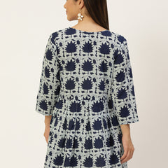 Women Flared Designer Blue Short Kurti