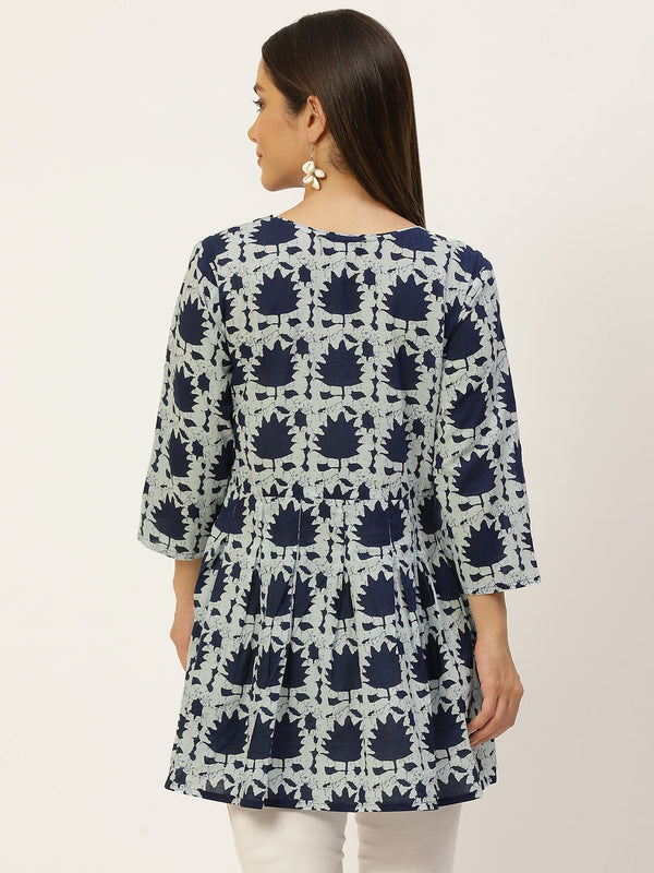 Women Flared Designer Blue Short Kurti