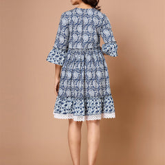 Cotton Printed Navy Blue Ethnic Motifs Dress