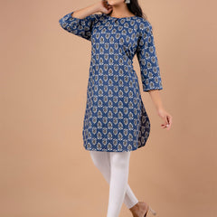 Women Printed Navy Blue Kurti