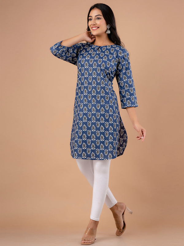 Women Printed Navy Blue Kurti