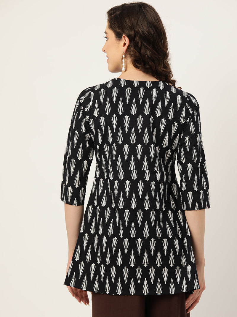 Floral Print Angrakha 3\4 Sleeves Flared Kurti