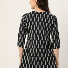 Floral Print Angrakha 3\4 Sleeves Flared Kurti
