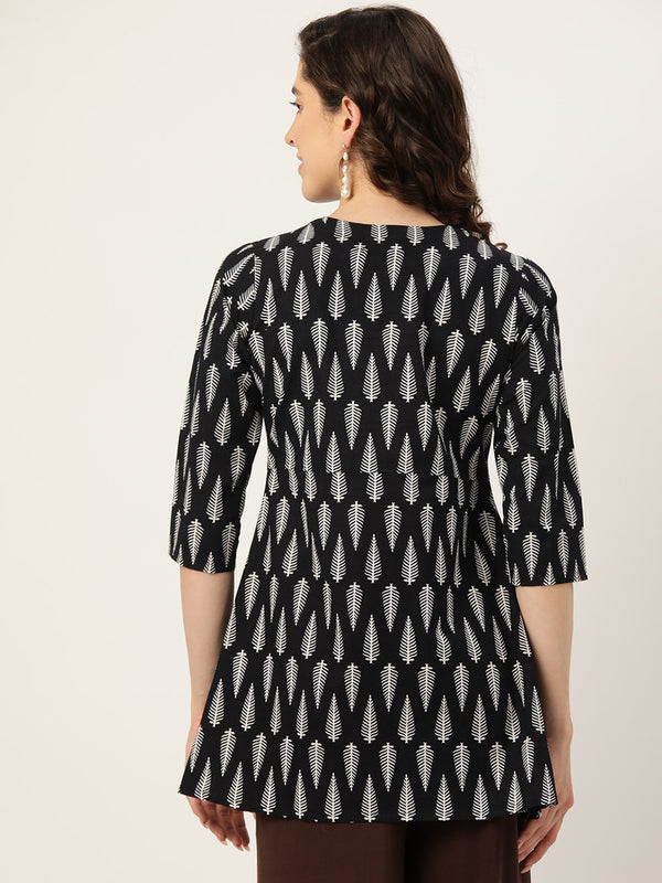Floral Print Angrakha 3\4 Sleeves Flared Kurti