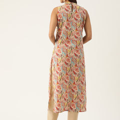 Women’s Pure Cotton Angrakha Kurti with Floral Print | 3/4 Sleeves | Adjustable Side Tie | Sizes S–XXL