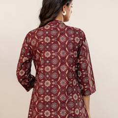 Elegant Mandarin Collar Printed Tunic – Stylish & Comfortable, Sizes