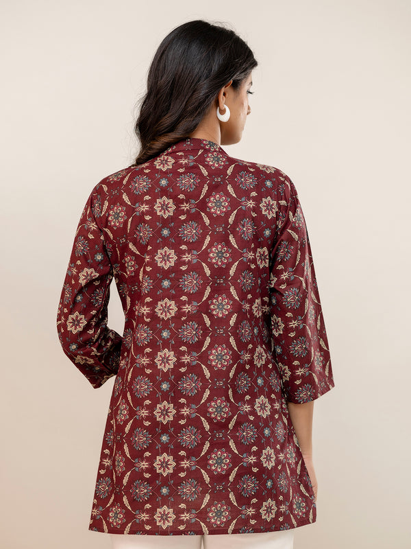 Elegant Mandarin Collar Printed Tunic – Stylish & Comfortable, Sizes