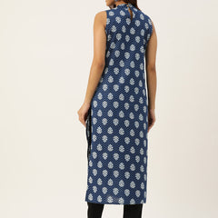 Women’s Pure Cotton Angrakha Kurti with Floral Print | 3/4 Sleeves | Adjustable Side Tie | Sizes S–XXL