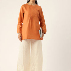 Beige Palazzos | Embroidered Elegnace With Elastic Waist & Single Pocket