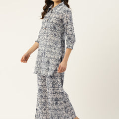 Grey Elegant Collared Co-Ord Set with Frill Detail & Elasticated Pants