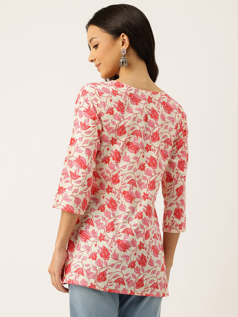 3/4 Sleeve Round Neck Vcut top Pink2 Colour