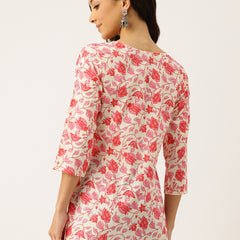 3/4 Sleeve Round Neck Vcut top Pink2 Colour
