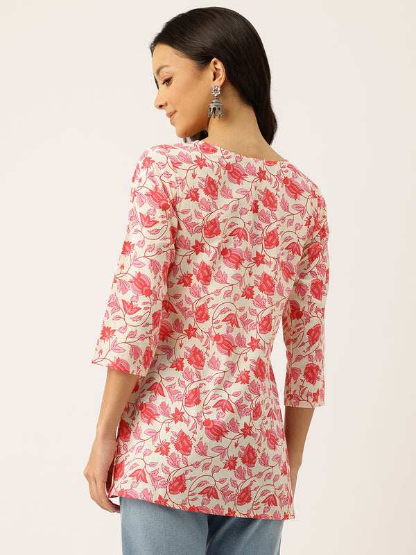 3/4 Sleeve Round Neck Vcut top Pink2 Colour