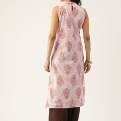 Cotton Printed Sleeveless Straight Long Kurti