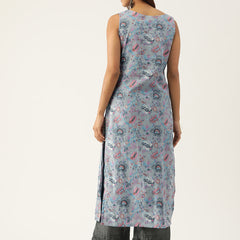 Cotton Boat Neck Sleeveless Straight Kurti