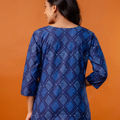 Chic Printed Short Kurti with Round Neck & 3/4 Sleeves