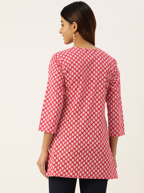 Floral Print 4 Button Straight Kurti
