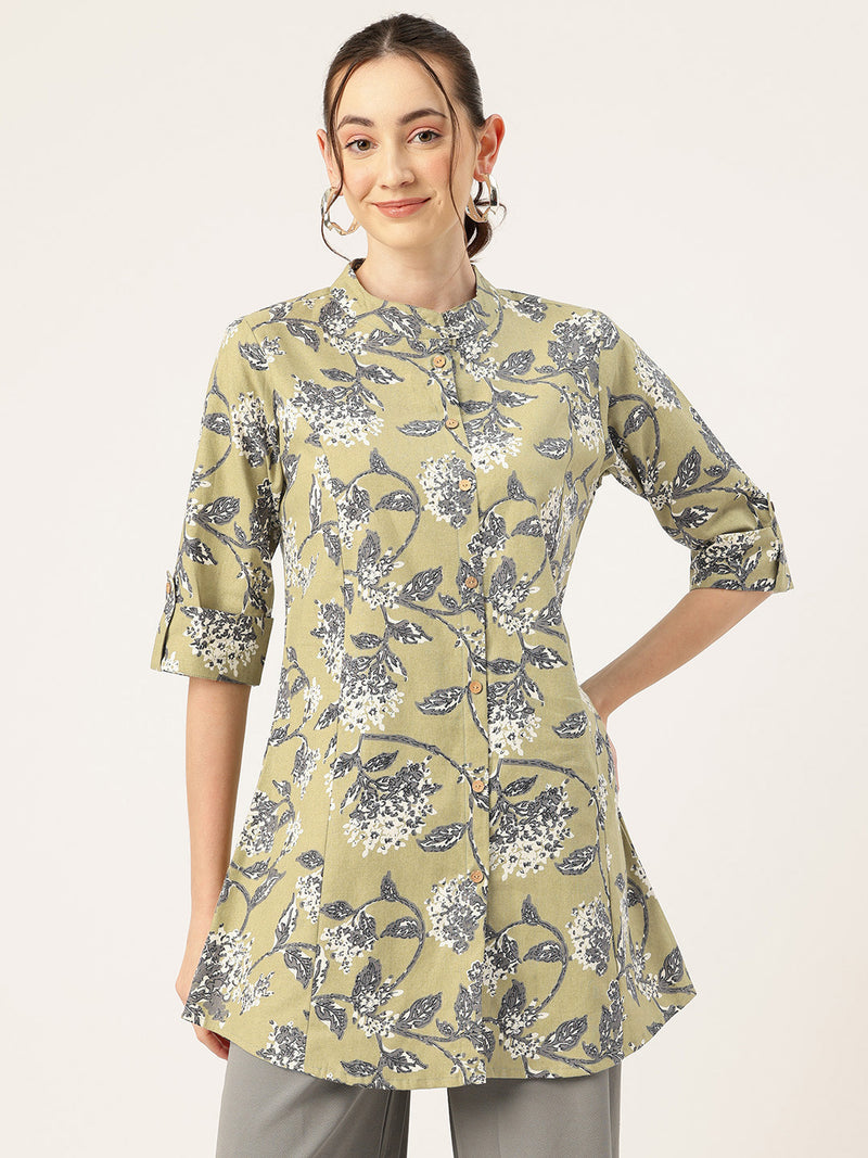 Printed Mandarin Shirt – Casual & Chic