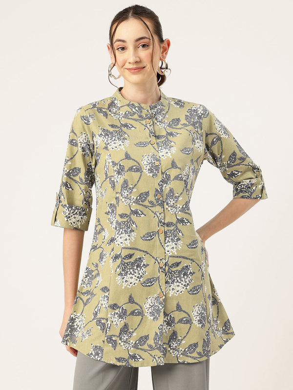 Printed Mandarin Shirt – Casual & Chic