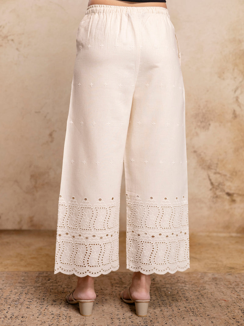 Women’s Cotton Embroidered Wide-Leg Palazzos | Soft, Breathable & Elegant