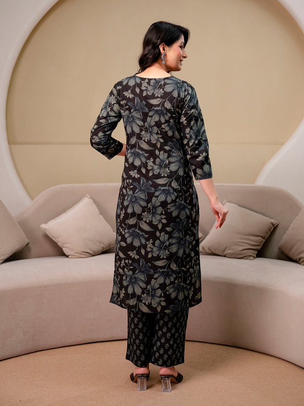 Printed Cotton Kurta Set with V-Neckline, Ankle-Length Pants and Graceful Dupatta