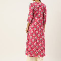 Floral Print 4 Button Angrakha Long Kurti