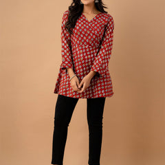 Ethnic Motifs Printed Gathers Cotton Tunic