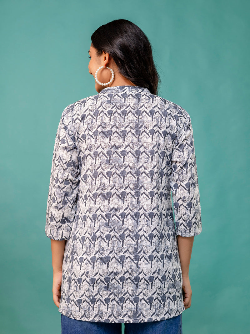 Tunic – Mandarin Collar, 3/4 Sleeves, Flattering Fit (Sizes S–XXL)