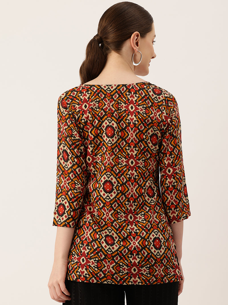 3/4 Sleeve Round Neck Vcut top Red Colour