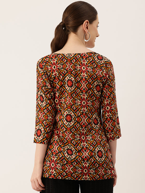 3/4 Sleeve Round Neck Vcut top Red Colour