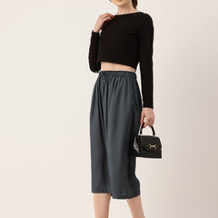 Women's Culottes | Calf-Length Pants with Double Pockets & Elastic Waistband