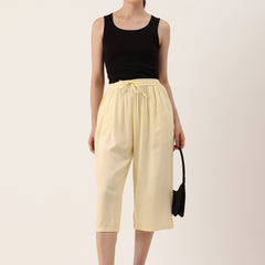 Women's Culottes | Calf-Length Pants with Double Pockets & Elastic Waistband