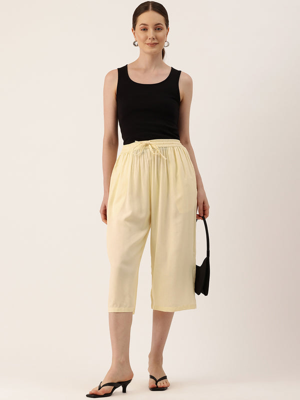 Women's Culottes | Calf-Length Pants with Double Pockets & Elastic Waistband