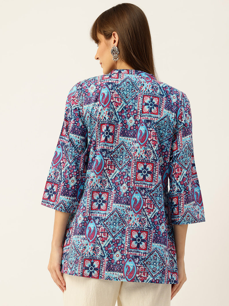 Elegant Mandarin Collar Printed Tunic – Stylish & Comfortable, Sizes