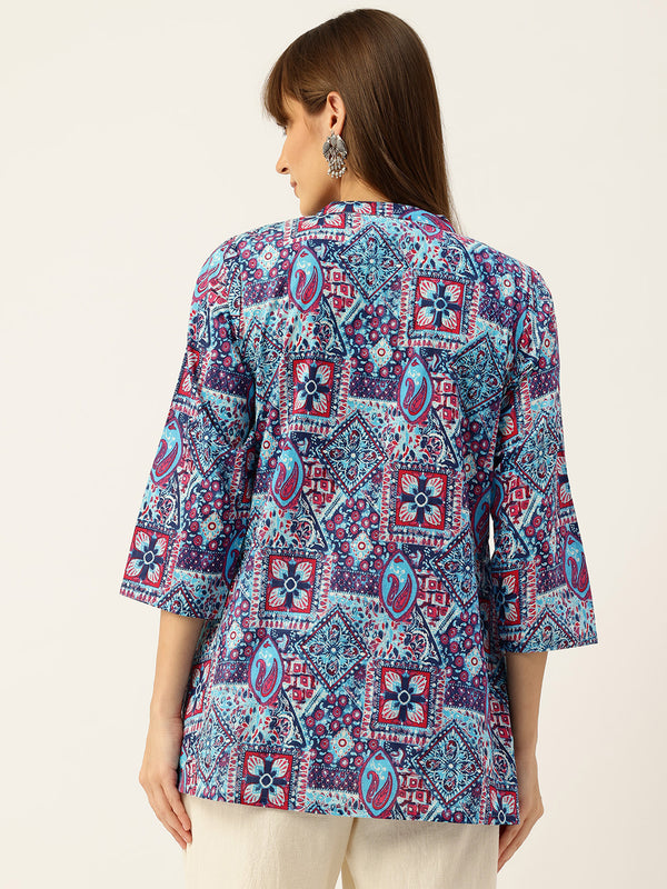 Elegant Mandarin Collar Printed Tunic – Stylish & Comfortable, Sizes