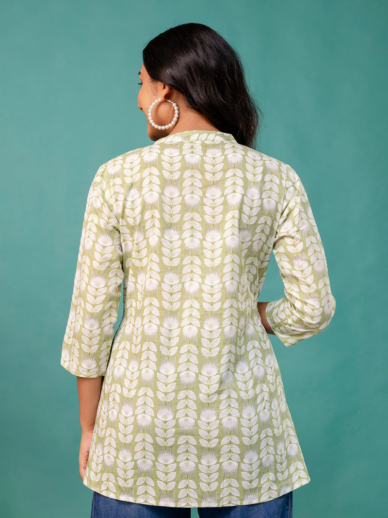 Tunic – Mandarin Collar, 3/4 Sleeves, Flattering Fit (Sizes S–XXL)