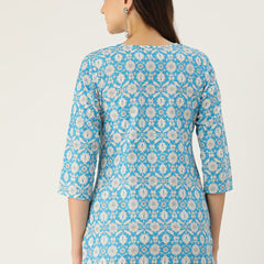 Floral Print 4 Button Straight Kurti