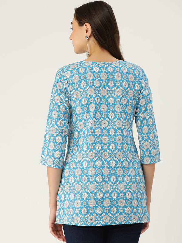 Floral Print 4 Button Straight Kurti