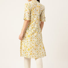 Elegant A-Line Long Kurta for Women - Mandarin Collar with Button Detailing
