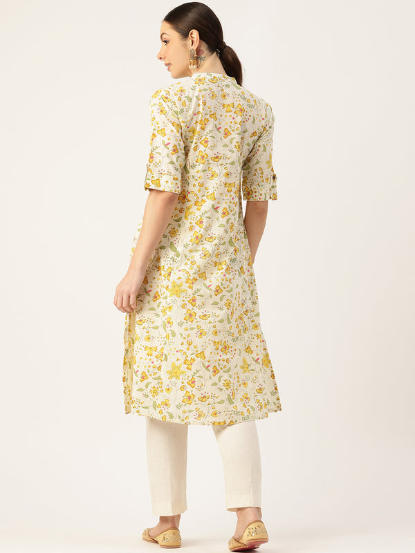 Elegant A-Line Long Kurta for Women - Mandarin Collar with Button Detailing