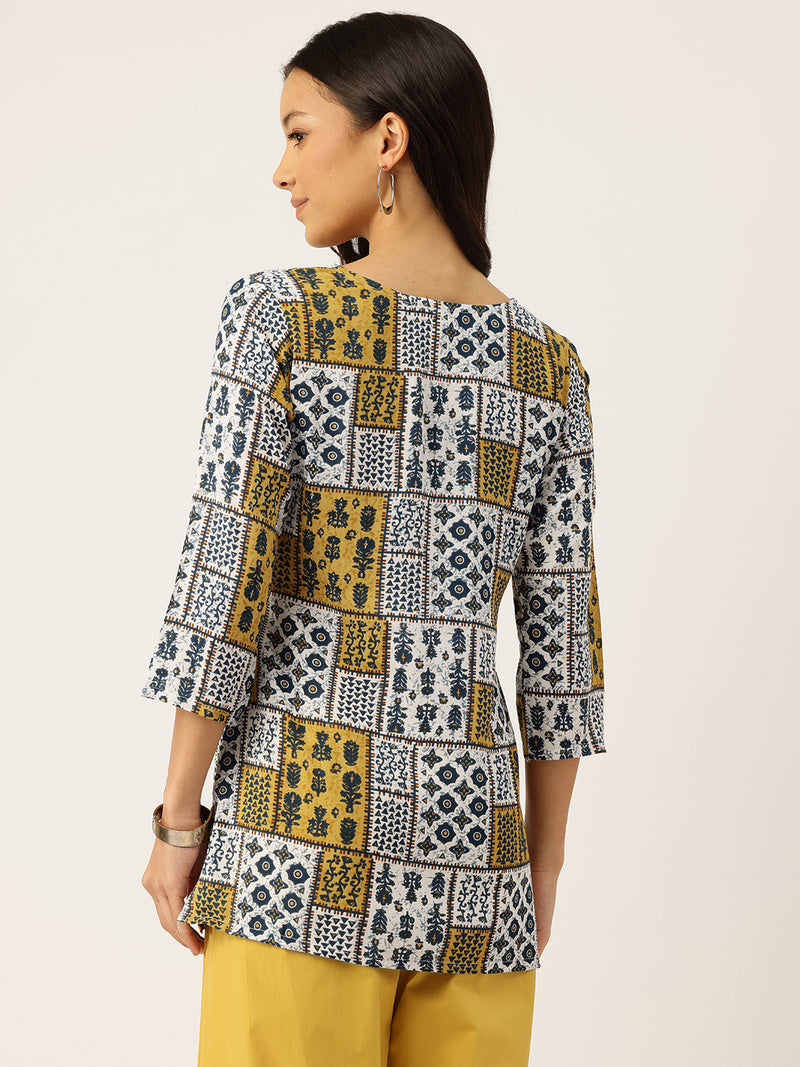 3/4 Sleeve Round Neck Vcut top White3 Colour