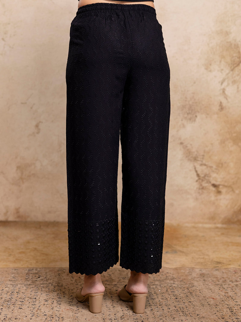 Graceful Rayon Embroidered Palazzos with Elegant Wide-Leg Fit