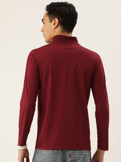 Men Maroon High Neck Bio Finish T-Shirt