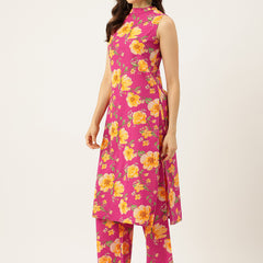 Floral Sleeveless Cotton Co-Ord Set with Choker Neckline – Pure Cotton | Sizes S–XXL