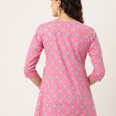 Floral Print Angrakha 3\4 Sleeves Flared Kurti