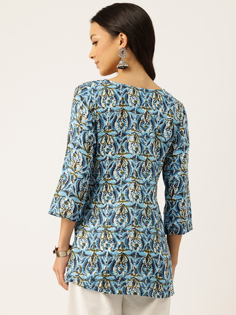 3/4 Sleeve Round Neck Vcut top Blue3 Colour