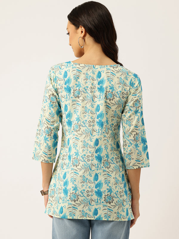 3/4 Sleeve Round Neck Vcut top Off-White Colour