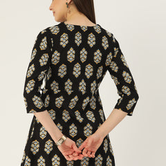 Floral Print Angrakha 3\4 Sleeves Flared Kurti