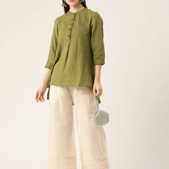Beige Palazzos | Embroidered Elegnace With Elastic Waist & Single Pocket