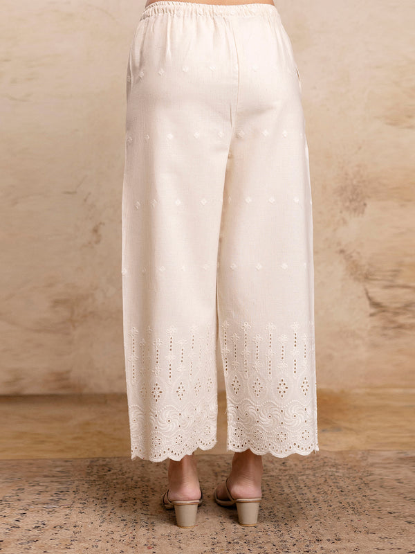 Women’s Cotton Embroidered Wide-Leg Palazzos | Soft, Breathable & Elegant